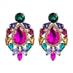 Rhinestone Super Shining Floral Waterdrop Inspired Design Women Costume Earrings - Rose