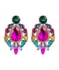 Rhinestone Super Shining Floral Waterdrop Inspired Design Women Costume Earrings - Rose