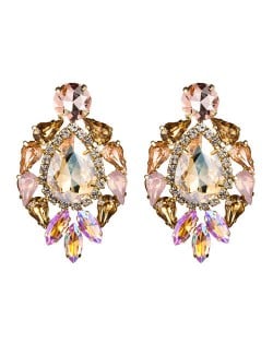 Rhinestone Super Shining Floral Waterdrop Inspired Design Women Costume Earrings - Golden