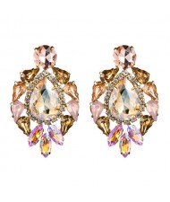Rhinestone Super Shining Floral Waterdrop Inspired Design Women Costume Earrings - Golden