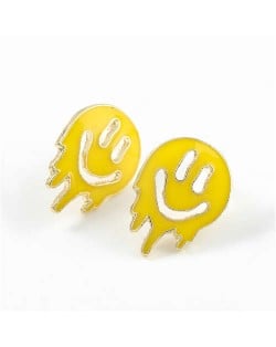 Cartoon Ghost Face Design Enamel Women Fashion Earrings - Yellow