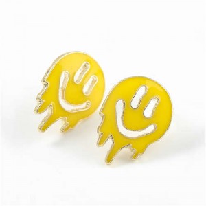 Cartoon Ghost Face Design Enamel Women Fashion Earrings - Yellow