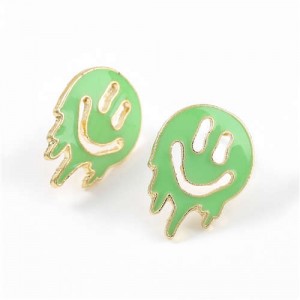 Cartoon Ghost Face Design Enamel Women Fashion Earrings - Green