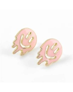 Cartoon Ghost Face Design Enamel Women Fashion Earrings - Pink