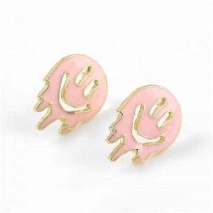 Cartoon Ghost Face Design Enamel Women Fashion Earrings - Pink