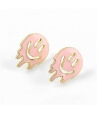 Cartoon Ghost Face Design Enamel Women Fashion Earrings - Pink