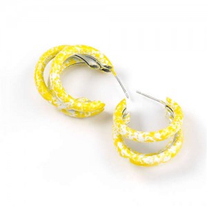 Multiple Semi-rings Combo Design High Fashion Women Earrings - Yellow