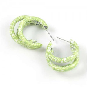 Multiple Semi-rings Combo Design High Fashion Women Earrings - Green