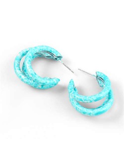 Multiple Semi-rings Combo Design High Fashion Women Earrings - Blue