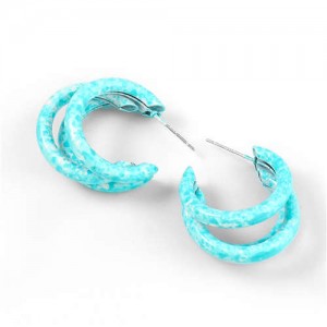 Multiple Semi-rings Combo Design High Fashion Women Earrings - Blue