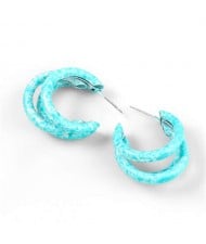 Multiple Semi-rings Combo Design High Fashion Women Earrings - Blue