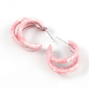 Multiple Semi-rings Combo Design High Fashion Women Earrings - Pink