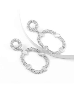 Resin Gems Embellished Oval Shape Women Hoop Earrings - Silver