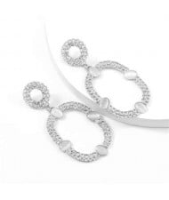 Resin Gems Embellished Oval Shape Women Hoop Earrings - Silver