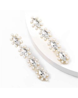 Rhinestone Leaves String Design Vintage Fashion Women Costume Earrings - White