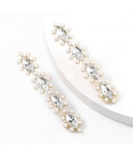 Rhinestone Leaves String Design Vintage Fashion Women Costume Earrings - White