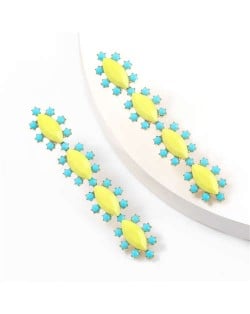 Rhinestone Leaves String Design Vintage Fashion Women Costume Earrings - Yellow