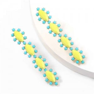 Rhinestone Leaves String Design Vintage Fashion Women Costume Earrings - Yellow