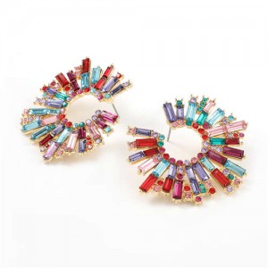 Glistening Flower Style High Fashion Women Costume Stud Earrings - Multicolor