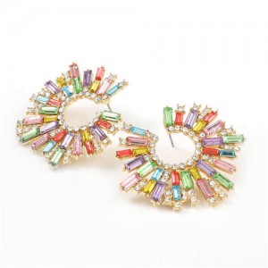 Glistening Flower Style High Fashion Women Costume Stud Earrings - Light Colorful
