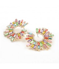 Glistening Flower Style High Fashion Women Costume Stud Earrings - Light Colorful