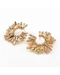 Glistening Flower Style High Fashion Women Costume Stud Earrings - Champagne