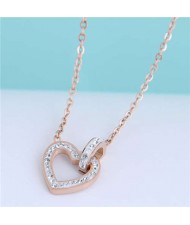 Linked Hearts Design Shining Fashion Women Titanium Stainless Steel Costume Necklace