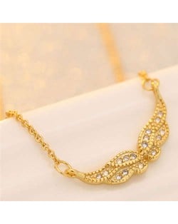 Cubic Zirconia Embellished Korean Fashion Angel Wing Gold Plated Women Necklace