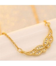 Cubic Zirconia Embellished Korean Fashion Angel Wing Gold Plated Women Necklace