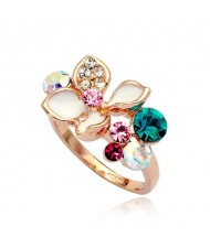 Elegent Flower With Colorful Crystal Decorated 18K Rose Gold Finger Ring