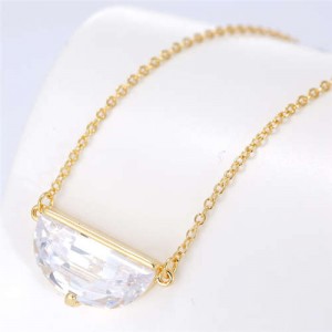 Cubic Zirconia Shining Pendant Sweet Design Women Korean Fashion Necklace - Golden