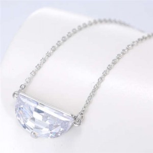 Cubic Zirconia Shining Pendant Sweet Design Women Korean Fashion Necklace - Silver