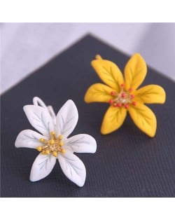 White and Yellow Flower High Fashion Asymmetric Design Women Stud Earrings