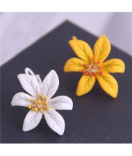 White and Yellow Flower High Fashion Asymmetric Design Women Stud Earrings