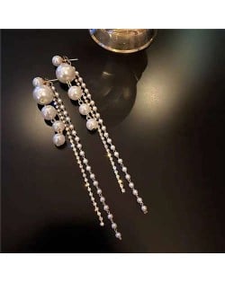 Korean Fashion Pearl String Design Women Costume Tassel Earrings