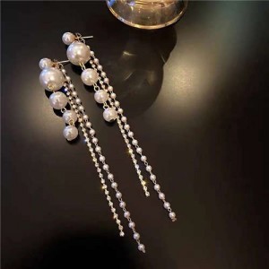 Korean Fashion Pearl String Design Women Costume Tassel Earrings