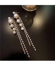 Korean Fashion Pearl String Design Women Costume Tassel Earrings