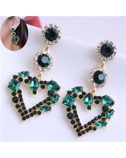 Green Rhinestone Elegant Heart Design Women Stud Statement Earrings