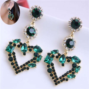 Green Rhinestone Elegant Heart Design Women Stud Statement Earrings