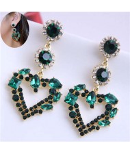 Green Rhinestone Elegant Heart Design Women Stud Statement Earrings