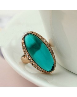 Exaggerated Oval Green Crystal 18K Rose Gold Finger Ring