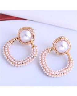Artificial Pearl Decorated Medium Hoop High Fashion Women Stud Earrings