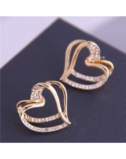 Rhinestone Inlaid Aesthetic Heart Design High Fashion Gold Plated Women Earrings