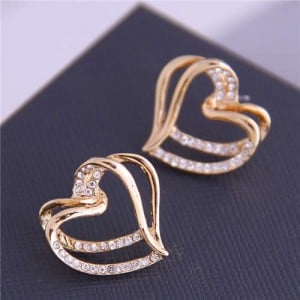 Rhinestone Inlaid Aesthetic Heart Design High Fashion Gold Plated Women Earrings