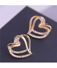 Rhinestone Inlaid Aesthetic Heart Design High Fashion Gold Plated Women Earrings