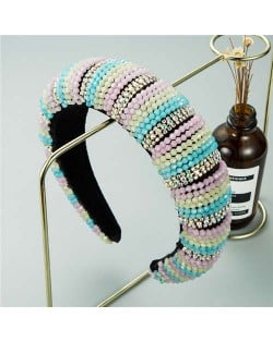 Blue and Pink Beads Baroque Style Vintage Women Hair Hoop/ Headband