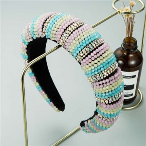 Blue and Pink Beads Baroque Style Vintage Women Hair Hoop/ Headband