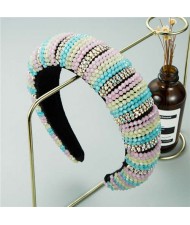 Blue and Pink Beads Baroque Style Vintage Women Hair Hoop/ Headband