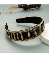 Square Glass Gem and Golden Chain Embellished Women Headband - Black