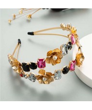 Golden Flowers and Assorted Gems Korean Fashion Women Hair Hoop